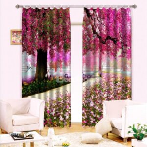 Wonderful Trees Colorful Flowers Light Blocking 3D Curtain