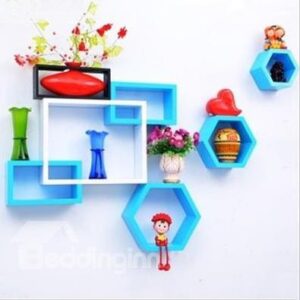 Pretty Blue and White 1-Set Wood Wall Shelves