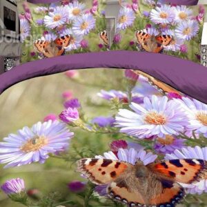 Butterfly and Daisy Print 4-Piece Polyester Duvet Cover Sets