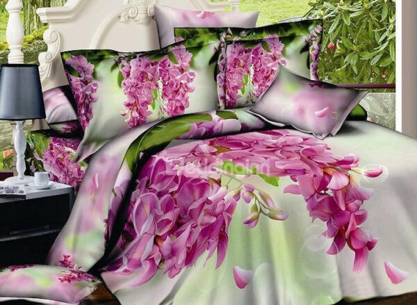 Pink Flos Sophorae Print 4-Piece Cotton Duvet Cover Sets