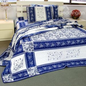 Popular Natural Style Blue Flowers Printing Cotton Bed in a Bag Set