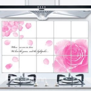 Romantic Pink Flowers Kitchen Hearth Removable Wall Stickers