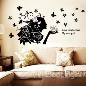 Romantic Love You Forever Rose Girl Wall Stickers