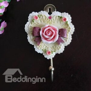 Pretty Heart Shape Resin Rose Wall Hook