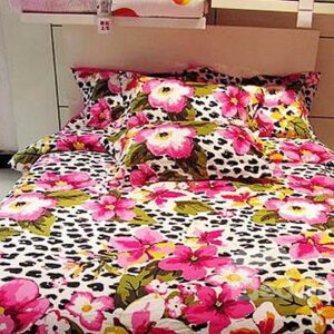 Leopard and Pink Flower Print 4-Piece Cotton Duvet Cover Sets
