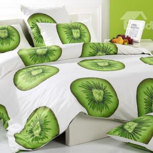 Fresh Kiwi Fruit Print 4-Piece Cotton Duvet Cover Sets