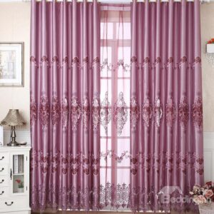 Luxury Violet Color Embroidery Custom Grommet Top Curtain