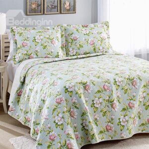 Blooming Flowers with Leaves 3-Piece Cotton Bed in a Bag Set