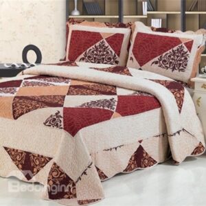 Red Checks Printing Quilting Process 3-Piece Cotton Bed in a Bag Set