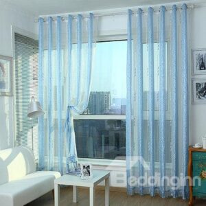 Wonderful Sky Blue Plant Pattern Custom Sheer Curtain