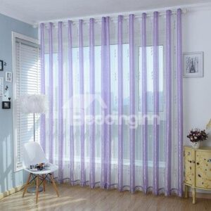 Easy Home Fashion Purple Plant Pattern Custom Sheer Curtain