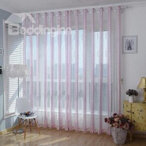 Concise Style Pink Plant Pattern Custom Sheer Curtain