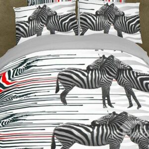 Two Zebras Print 4-Piece Polyester Duvet Cover Sets