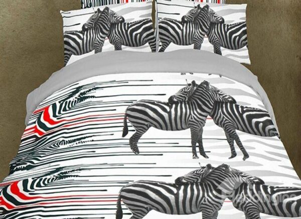 Two Zebras Print 4-Piece Polyester Duvet Cover Sets