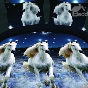 Gorgeous Running Horse Print 4-Piece Polyester Duvet Cover Sets