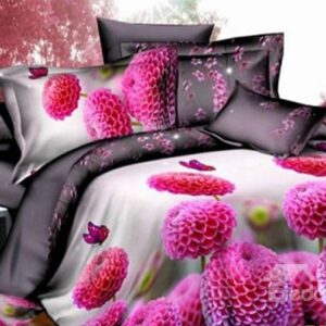 Hydrangea Flower Print 4-Piece Polyester Duvet Cover Sets
