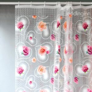 New Style 3D Heart-Shaped Rose Translucent Shower Curtain