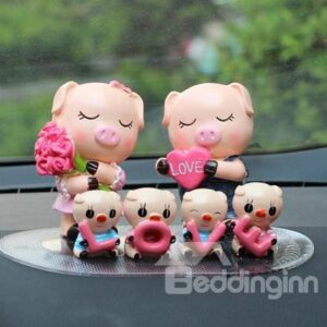 Six Cute Pigs Love Family Resin Car Decor