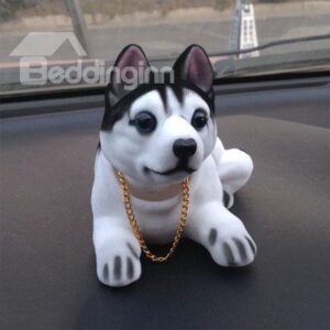 Resin Flocking Shaking Head Huskie Creative Car Decor