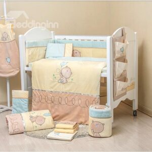 Cute Bear Soft Flannel 7-Piece Crib Bedding Sets
