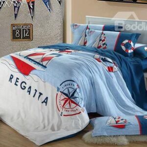 Sailing Boat Patching Quilting Pattern Boys Bedding Sets