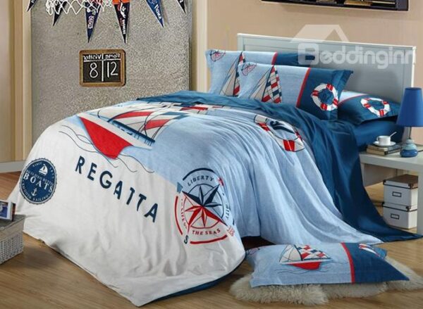 Sailing Boat Patching Quilting Pattern Boys Bedding Sets