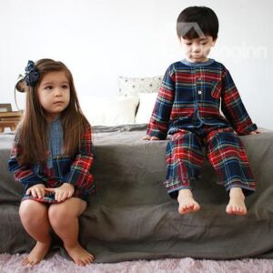 Korean Grid Purified Cotton Suit Children Pajamas