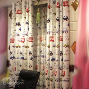 Kids' Room Cute Cartoon Cars Design Noise Reducing Curtain