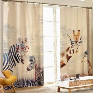 Wonderful Giraffe Zebra Design Kid's Room Light Blocking Curtain