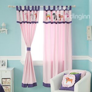 Pink Little Horses Design Kid's Room Custom Curtain