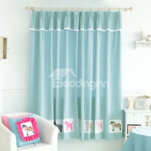 Energy Saving Blue Little Horses Design Kid's Room Custom Curtain