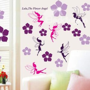 Pretty Wonderful Dragonflies Angel with 46 Flowers Wall Stickers