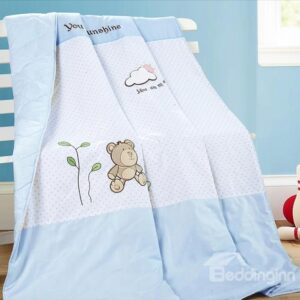Cute Teddy Bear Polka Dotted Baby Crib Quilt
