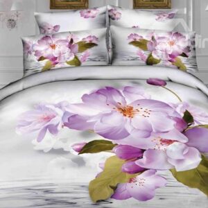 Pink Flower and Clear Water Print 4-Piece Cotton Duvet Cover Sets