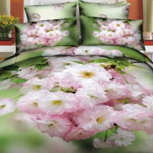 Fresh Crabapples Blossom Print 4-Piece Cotton Duvet Cover Sets