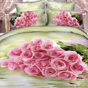 Bunch of Pink Roses Print 4-Piece Cotton Duvet Cover Sets
