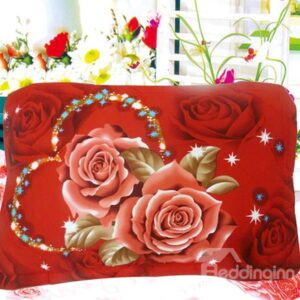 Shining Blooming Roses Printing One Pair Cotton Pillowcases