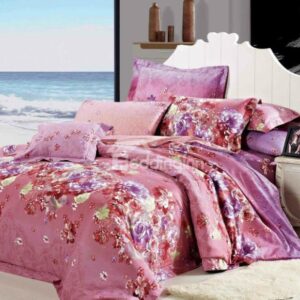 Cozy Pink Flower Print 4-Piece Cotton Duvet Cover Sets