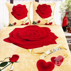 Rose and Ring Print 4-Piece Polyester Duvet Cover Sets