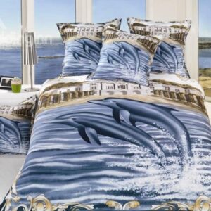 Dolphin and Water Print 4-Piece Polyester Duvet Cover Sets