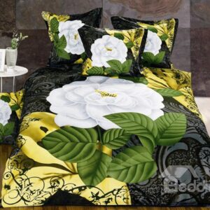 Noble White Peony Print 4-Piece Polyester Duvet Cover Sets