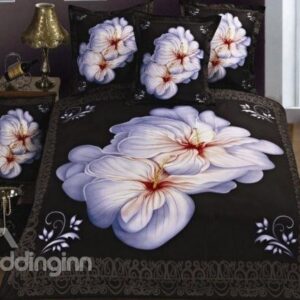 Cozy White Flower Print 4-Piece Polyester Duvet Cover Sets