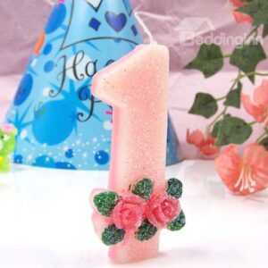 Golden Powder Surrounded Pink Number One Candle