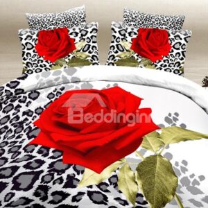 Fascinating Red Rose Print 4-Piece Duvet Cover Sets