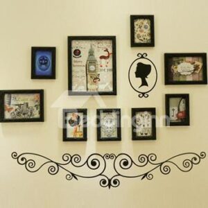 European Style Carved Wood 9-Piece Wall Photo Frame Set
