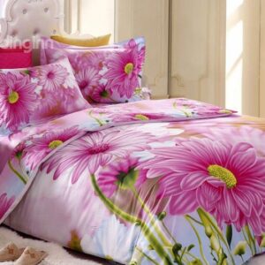 Aggradevole Daisy Flower Print 4-Piece Cotton Duvet Cover Sets