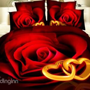 Wonderful Ring and Rose Print 4-Piece Polyester Duvet Cover Sets