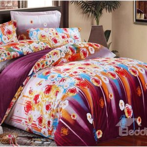 Brilliant Rose Print 4-Piece Polyester Duvet Cover Sets