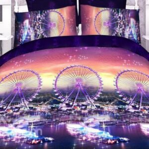 Ferris Wheel Print 4-Piece Polyester Duvet Cover Sets