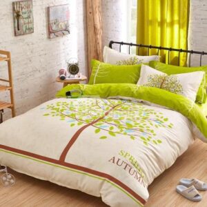 Green Tree Print 4-Piece Cotton Duvet Cover Sets